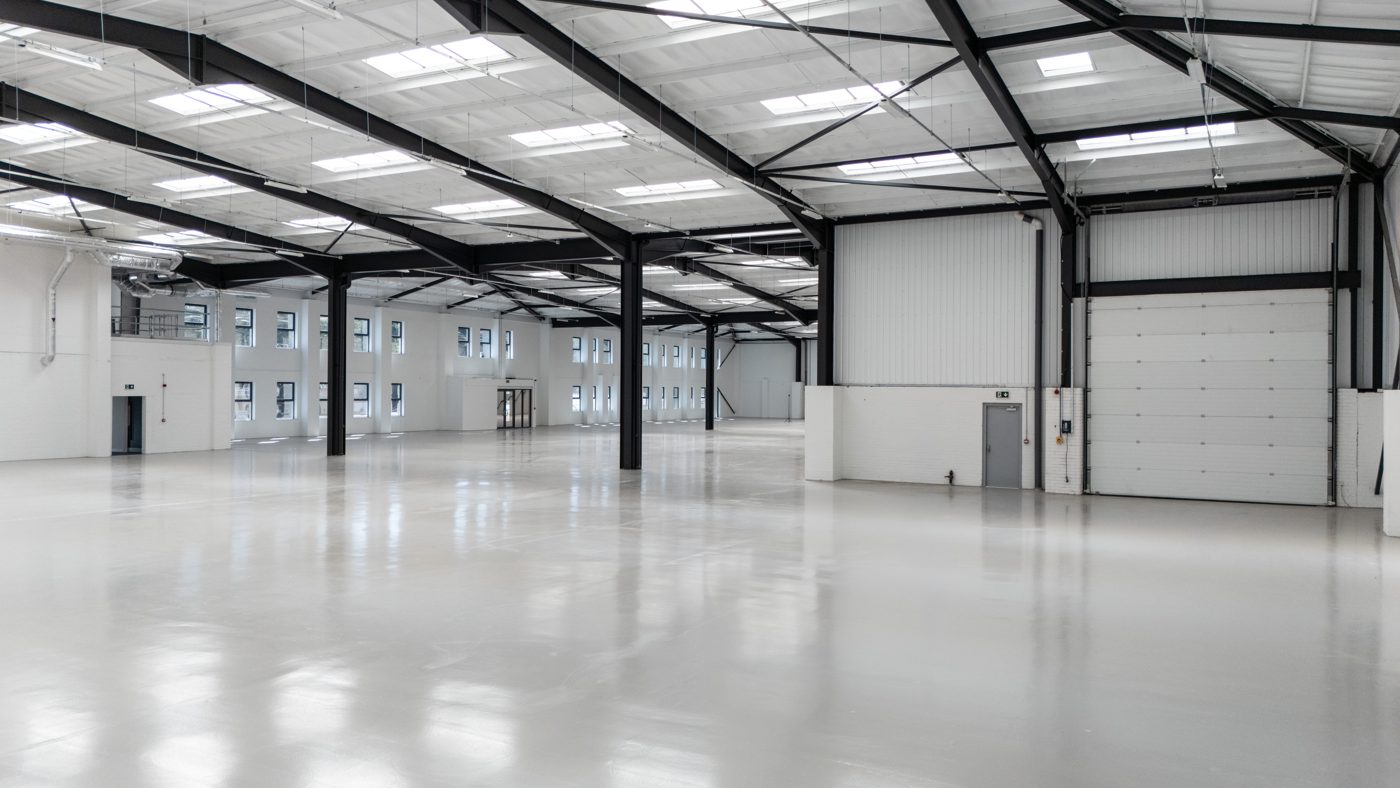 Warehouse interior with surface level loading doors